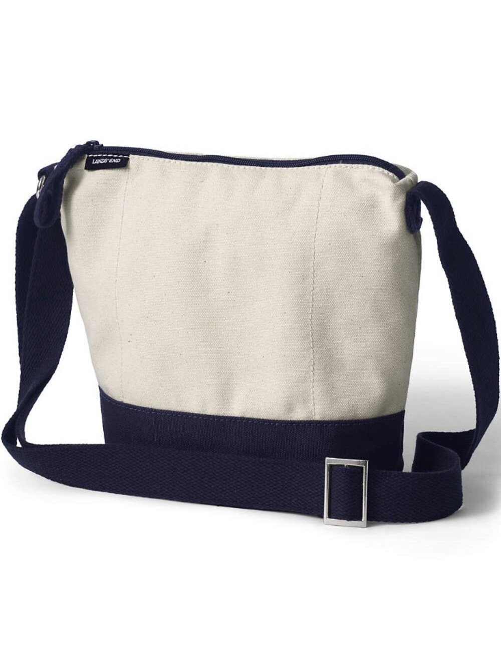 Lands End Canvas Crossbody Bucket Bag Tote Purse Navy White Adjustable Strap NWT
